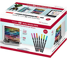 Tombow ABT Dual Brush Pen Marker Desktop Organizer met 107 kleuren + blender