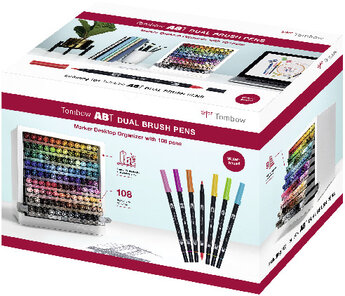 ABT Dual Brush Pen Marker Desktop Organizer met 107 kleuren + blender