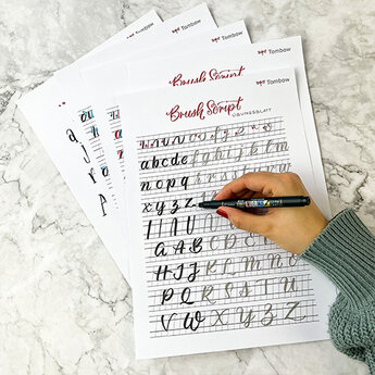 Feuilles d'exercices Brush Script de Tombow - idéales pour tracer et s'entraîner au handlettering. Les lignes et les lettres clairement préimprimées aident à assimiler le bon tracé. Parfaites pour les débutants et les avancés.