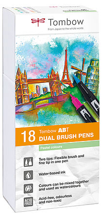 Tombow ABT Dual Brush Pen Set de 18 couleurs pastels