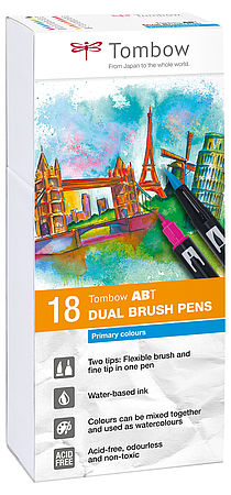 Tombow ABT Dual Brush Pen Set de 18 couleurs primaires