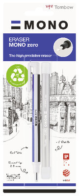 Stylo-gomme MONO zero classique pointe ronde blanc/bleu/noir + recharge