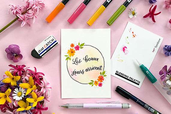 Couronne de fleurs à l’aquarelle et du lettering