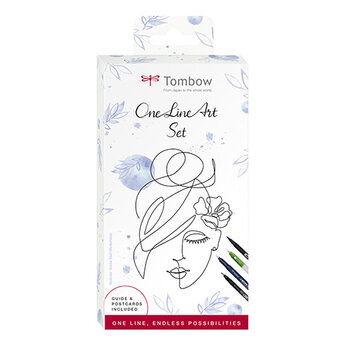 Das Tombow One Line Art Set enthält Stifte und Anleitungen für kreative Linienzeichnungen.