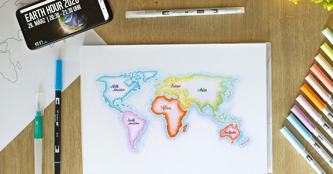 Wereldkaart tekenen voor de Earth Hour│Tombow