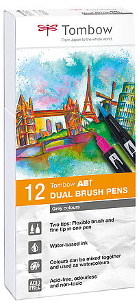 Tombow ABT Dual Brush Pen set of 12 Gray Colors