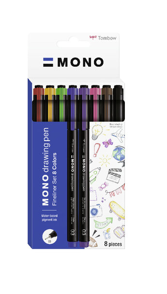 MONO tekenpen fineliner set 8 kleuren