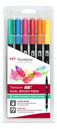 Tombow ABT Dual Brush Pen Set de 6 couleurs testées dermatologiquement