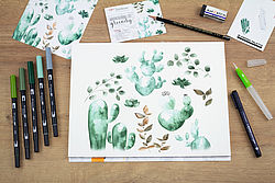 Watercoloring Set Greenery + aquarelpapier