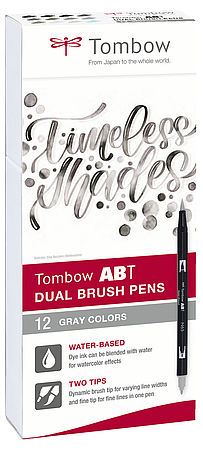 Tombow ABT Dual Brush Pen set of 12 Gray Colors