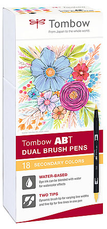 Tombow ABT Dual Brush Pen Set de 18 couleurs secondaires