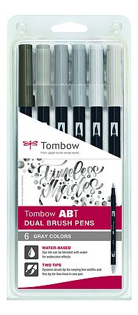 Tombow ABT Dual Brush Pen set van 6 Grijze Kleuren