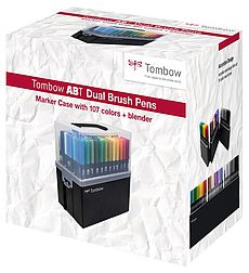 Tombow Dual Brush Pen Set of 108 Colors w/ Marker Case (Tri-Fold