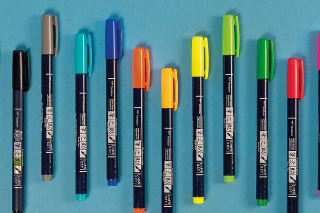 Tombow Brush Pen Set Fudenosuke – 3 Stifte Mit Weicher & Harter Spitze, Inkl. Dual Brush Pen Schwarz/grau & Gratis Lineal