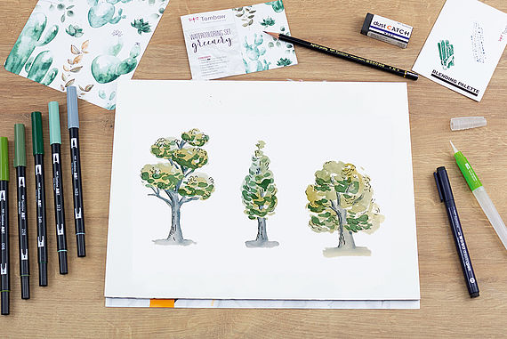 Baum malen im Loose-Watercoloring-Stil