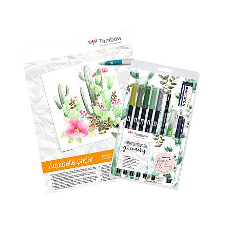 Watercoloring Set Greenery + Aquarell Papier