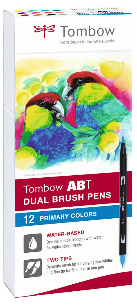 Cheap Dual Brush Pen Art Markers, Dainayw Primary 12-Pack, ABT