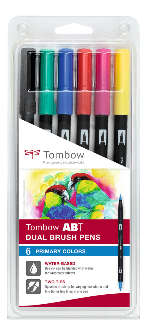 Tombow ABT Dual Brush Pen set of 6 Primary Colors