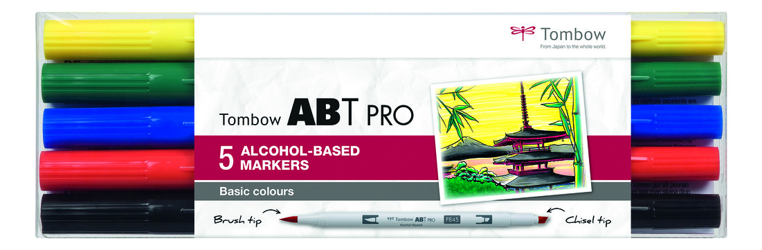 Tombow ABT PRO Dual Brush Pen 5 set, Basic Colours