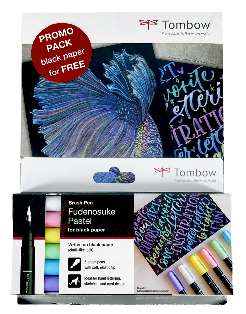 Promotion: Fudenosuke Pastel for black paper set of 6 + Tombow Black Paper for free